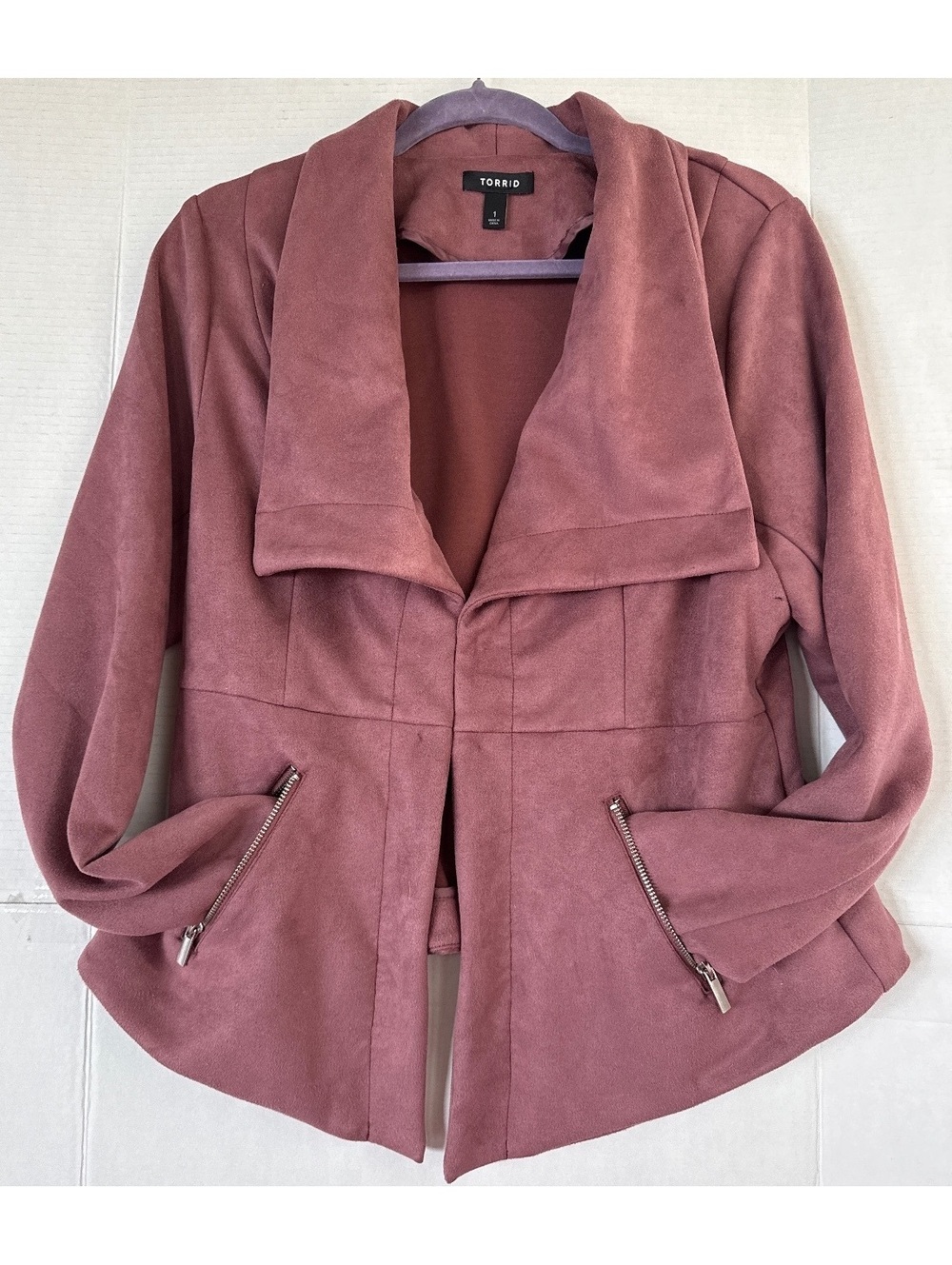 Torrid Mauve Faux Suede Jacket with Zippered Pockets Size XL